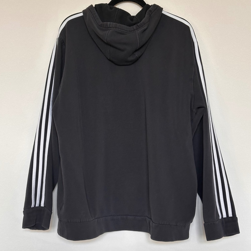 Adidas Essentials Mens XL Black 3-Stripe Fleece Pullover Hoodie Sweatshirt - Picture 2 of 10